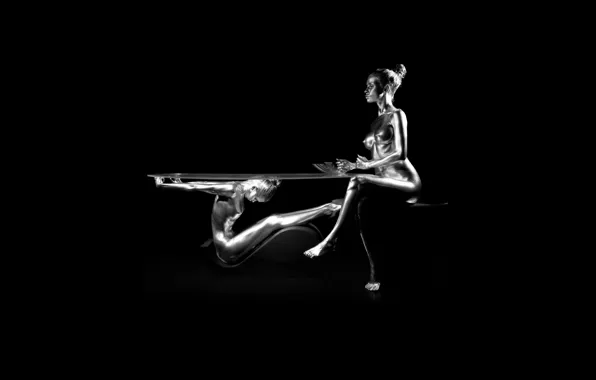 Girls, Black, Table