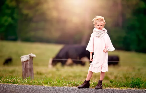 Picture girl, farm, bokeh, Country Girl