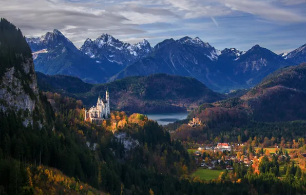 Picture mountains, castle, Germany, panorama