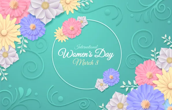 Flowers, holiday, spring, figure, March 8, date, congratulations, postcard