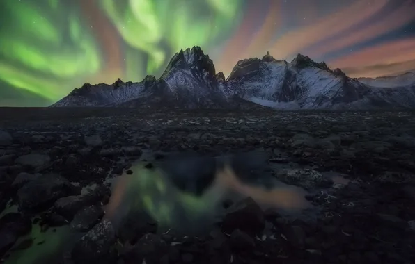 Picture the sky, night, Northern lights, Canada, Ogilvie mountains