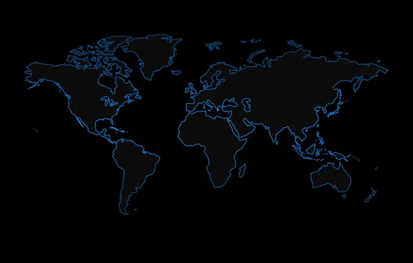 Blue, the world, black background, world map, mainland