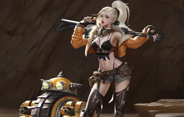 Look, girl, pose, weapons, art, blonde, tail, sci-fi