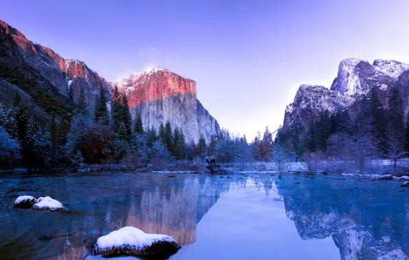 Winter, clouds, snow, trees, landscape, mountains, nature, lake