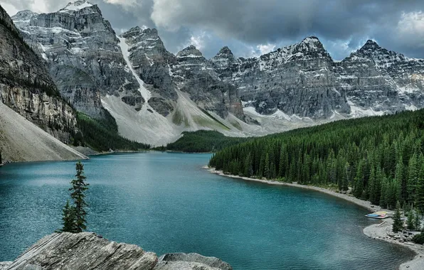 Forest, landscape, mountains, lake, river, Canada