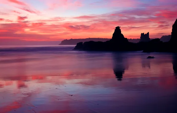 Sea, sunset, rocks, pink, the evening, Breg