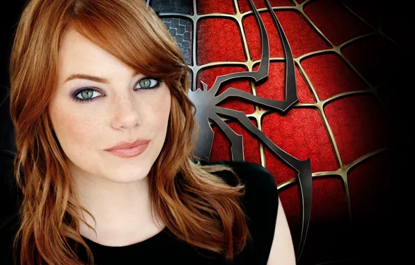 Picture girl, movies, spider, red hair, spider-man, Emma stone, black color., emma stone