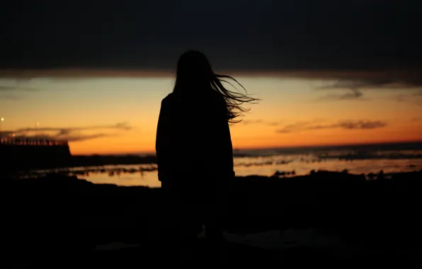 GIRL, HAIR, HORIZON, The SKY, SUNSET, DAL