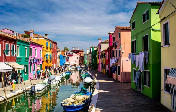 Paint, boat, island, home, Italy, Venice, channel, Burano