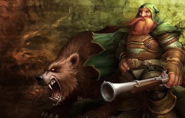 Picture wall, bear, mouth, the gun, wow, world of warcraft, dwarf