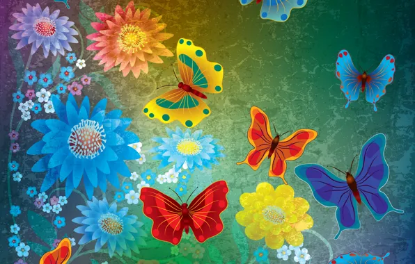 Butterfly, flowers, abstract, design, flowers, grunge, butterflies