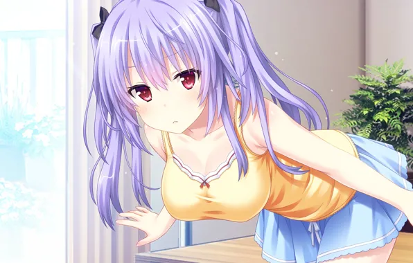 Chest, pose, Girl, Day, Anime, Games Art, Happiness with her next door