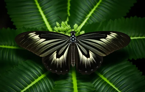 Leaves, butterfly, flowering, digital art, generated by AI