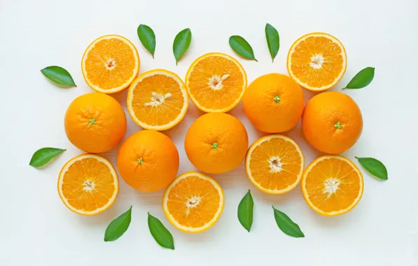 Oranges, fruit, fresh, leaves, leaves, orange, fruits