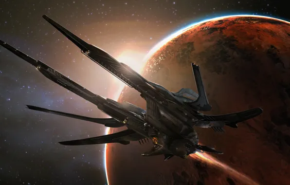 Picture space, flight, ship, planet, starship, Star Citizen