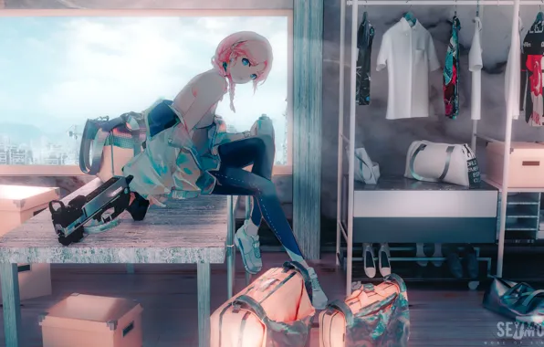 Girl, weapons, room, Arknights, Blue Poison
