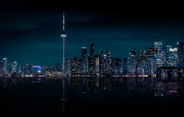 Picture City, Canada, Night, Skyline, Ontario, Toronto, Cityscape