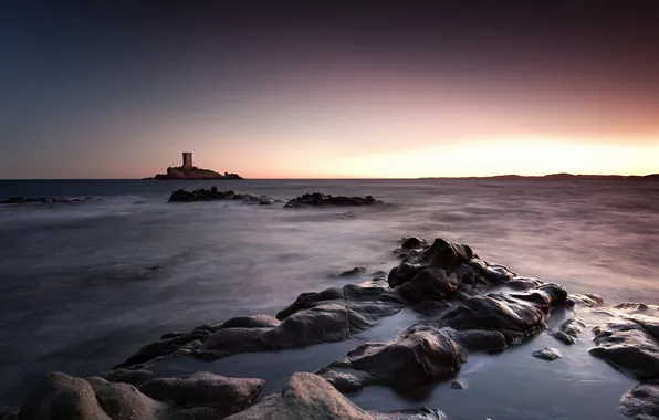 Sea, landscape, sunset