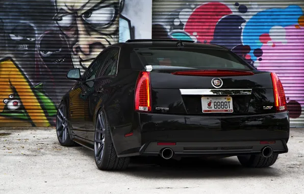 Black, Cadillac, grafiti, black, CTS-V, Cadillac