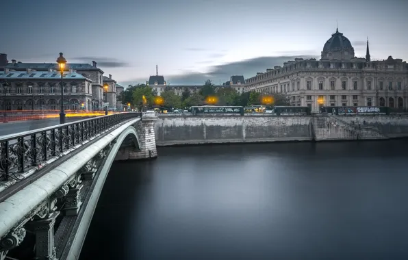 Clouds, light, bridge, the city, river, street, France, Paris