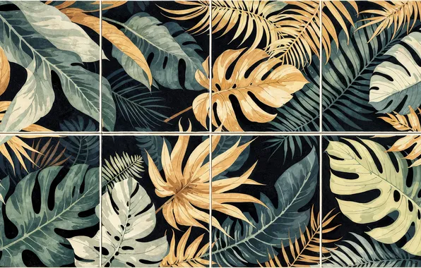 Leaves, tile, texture, monstera, AI art, neural network