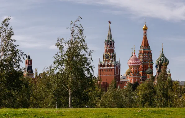 Picture summer, trees, landscape, nature, the city, tower, Moscow, Cathedral