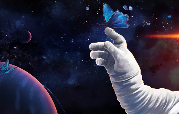 Picture girl, space, butterfly, Prywinko