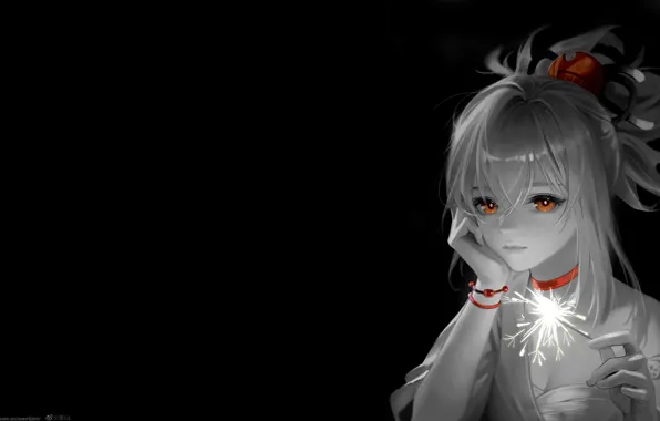 Dreams, anime, black background, beautiful girl, Sparkler