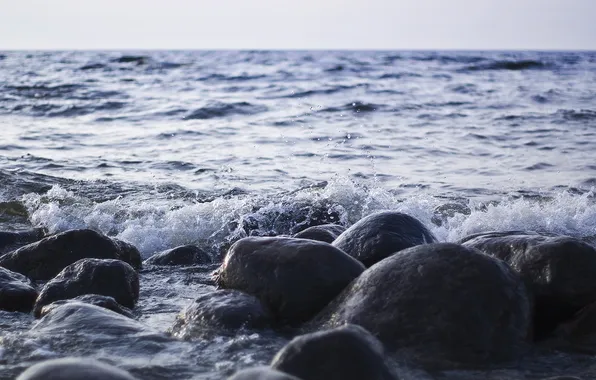 Sea, stones, wave, Bay, Finnish