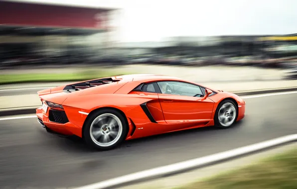 Road, orange, markup, speed, blur, lamborghini, orange, aventador