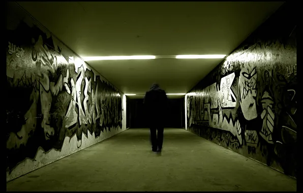 Graffiti, people, corridor