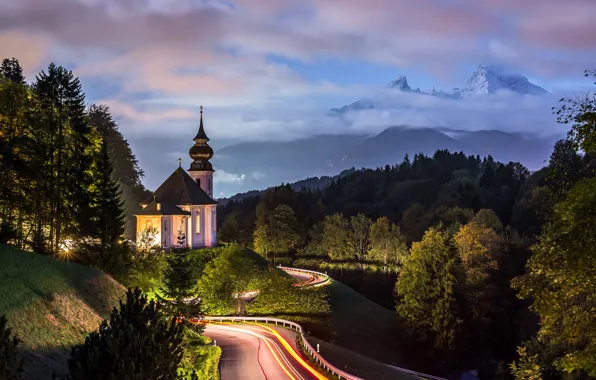 Picture road, clouds, trees, landscape, mountains, nature, the evening, Germany