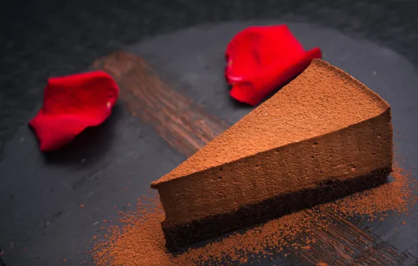 Picture food, chocolate, petals, cake, cream, sweet