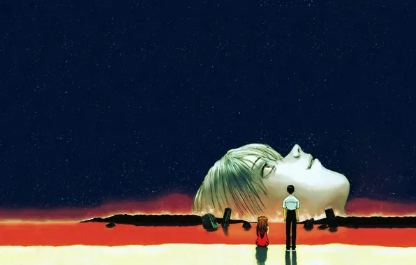 Picture Stars, evangelion, Ayanami Rei, Evangelion, Asuka Langley, The night sky, It Became Shinji, The end …