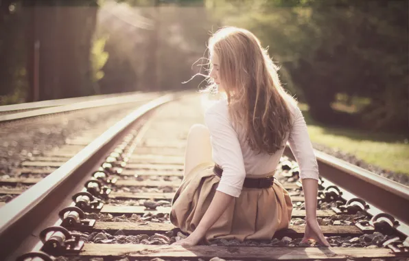 Light, hair, hands, sunshine, railway, hair, arms, train
