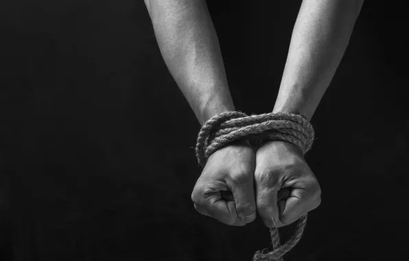 Background, black, hands, rope, shackles