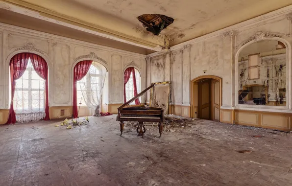 Windows, plan, palace, sunlight, decay, music room
