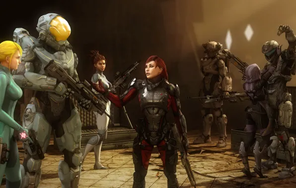 Starcraft, mass effect, shepard, halo, Sarah Kerrigan, samus aran, metroid, tali