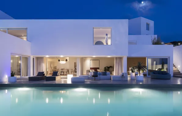 Villa, the evening, pool, Greece, lighting, architecture, Santorini, Oia