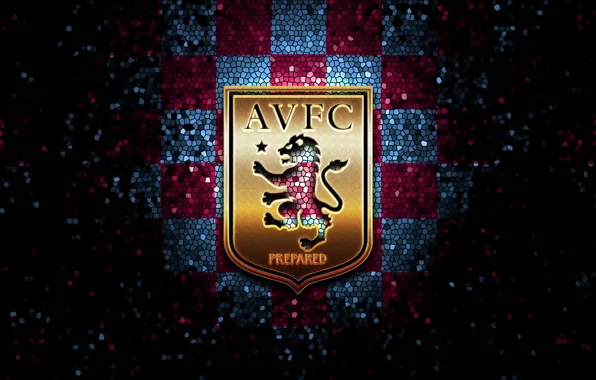 Wallpaper, sport, logo, football, glitter, checkered, Aston Villa