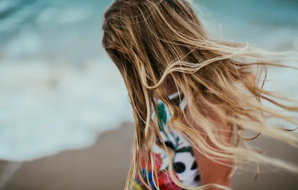 Picture beach, the wind, hair, girl