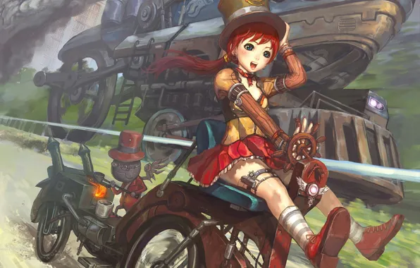 Picture bike, movement, the engine, girl, mechanisms