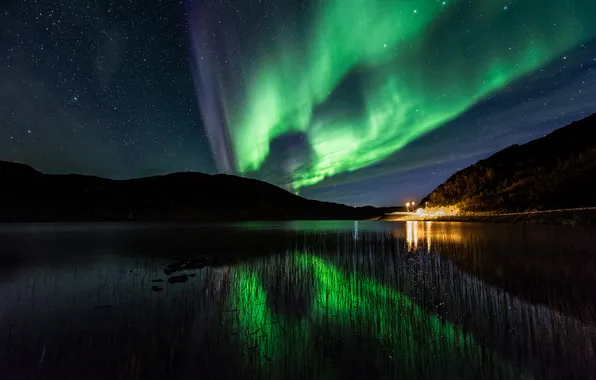 Stars, night, Northern lights, Norway