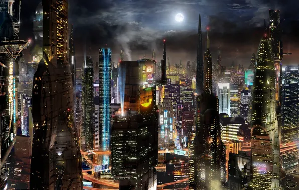 Picture the city, future, fiction, building, future, City, fantasy, skyscrapers
