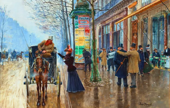 Picture Horse, Street, People, Picture, Jean Beraud, French painter, Jean Beraud, Paris street scene