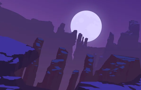 Night, rocks, The moon, silhouette