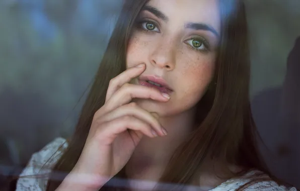 Girl, face, portrait, freckles
