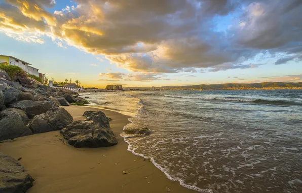 Sand, sea, beach, landscape, stones, home
