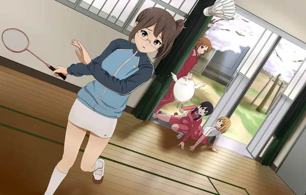 Picture girls, racket, school, badminton, tokiwa midori, kitashirakawa tamago, tamako market, asagiri shiori