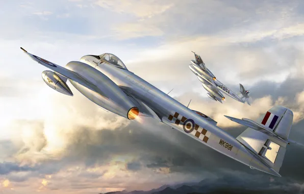 Art, Royal air force, roen911, Meteor, Gloster, chasing the sunrise, the first British jet fighter